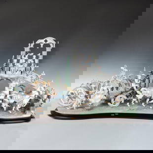 Cinderella's Arrival 1001785 Ltd. - Lladro Porcelain Figurine: High Porcelain finish; Lladro backstamp. Signatures of three artists and designers. This item includes original box which measures 57"L x 29"W x 38"H. Base included which measures 45"L. Plexiglass