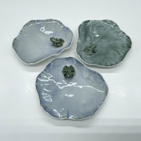 3pc Royal Copenhagen Frog on Water Lily Pad Dish 2477