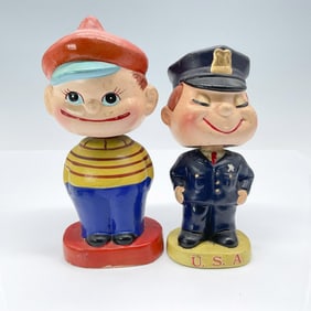 2pc Vintage Bobbleheads/Nodders Policeman and Boy Figurines