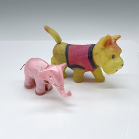 2pc Vintage Celluloid Nodder Toys, Terrirer and Elephant