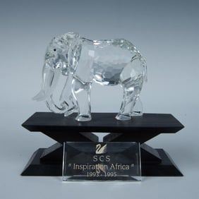 3pc Swarovski Crystal Annual Edition Elephant, Plaque + Base