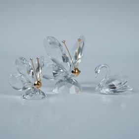 3pc Swarovski Crystal Figurines, Butterfly's & Swan