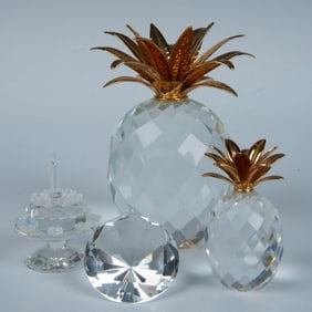 4pc Swarovski Crystal Figurines, Pineapples & Birthday Cake