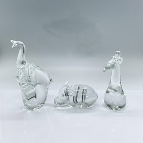 3pc Glass Animal Figurines, Elephant, Giraffe and Hippo
