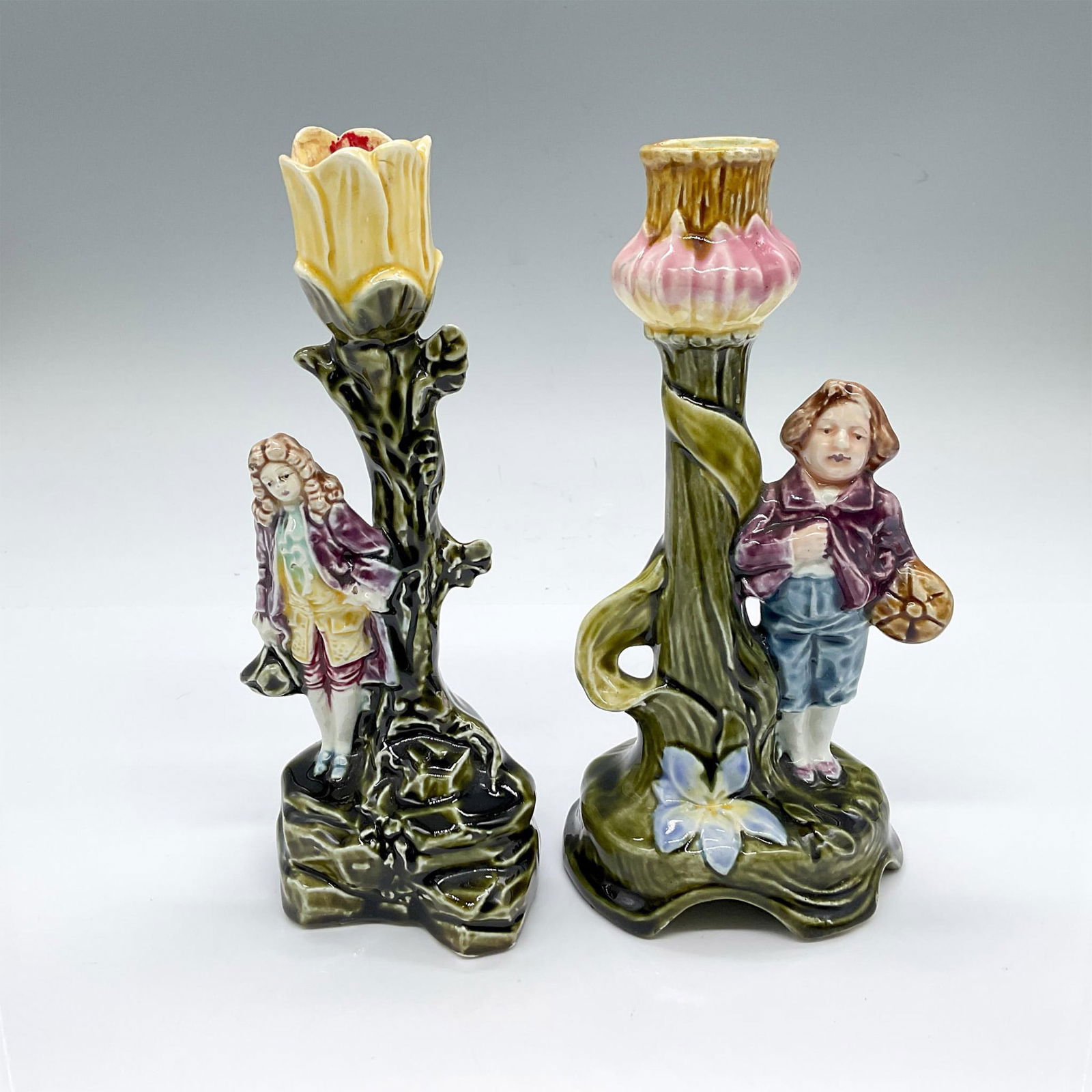 2pc Continental German Majolica Candlestick Holders (1 of 3)