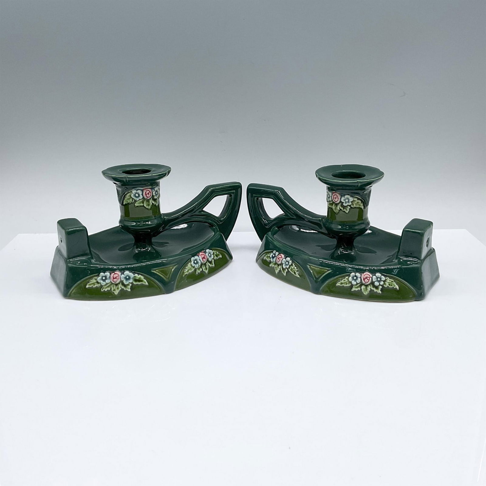 Pair of Czech Majolica Pottery Candlestick Holders (1 of 3)