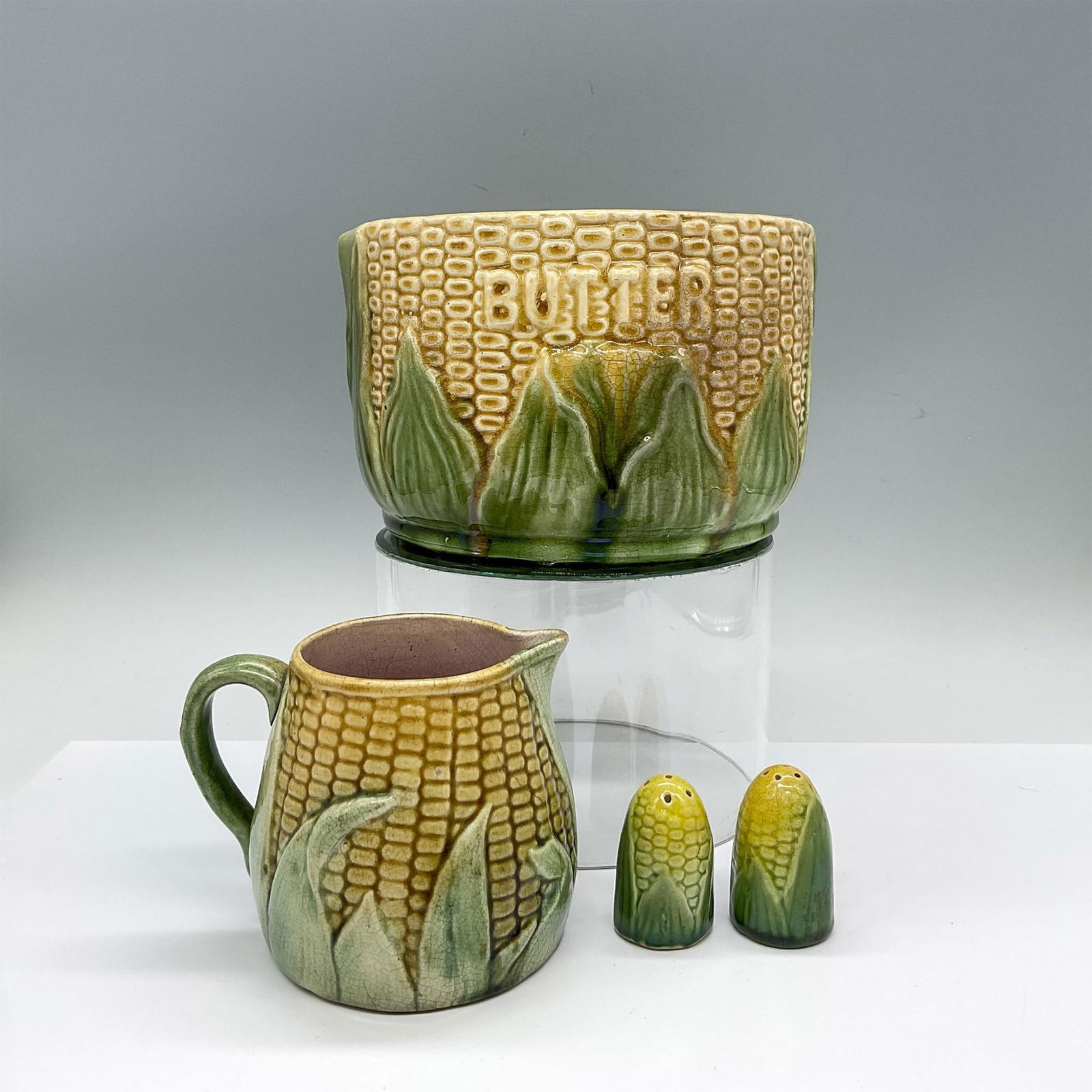4pc Majolica Pottery Corn Tableware (1 of 4)