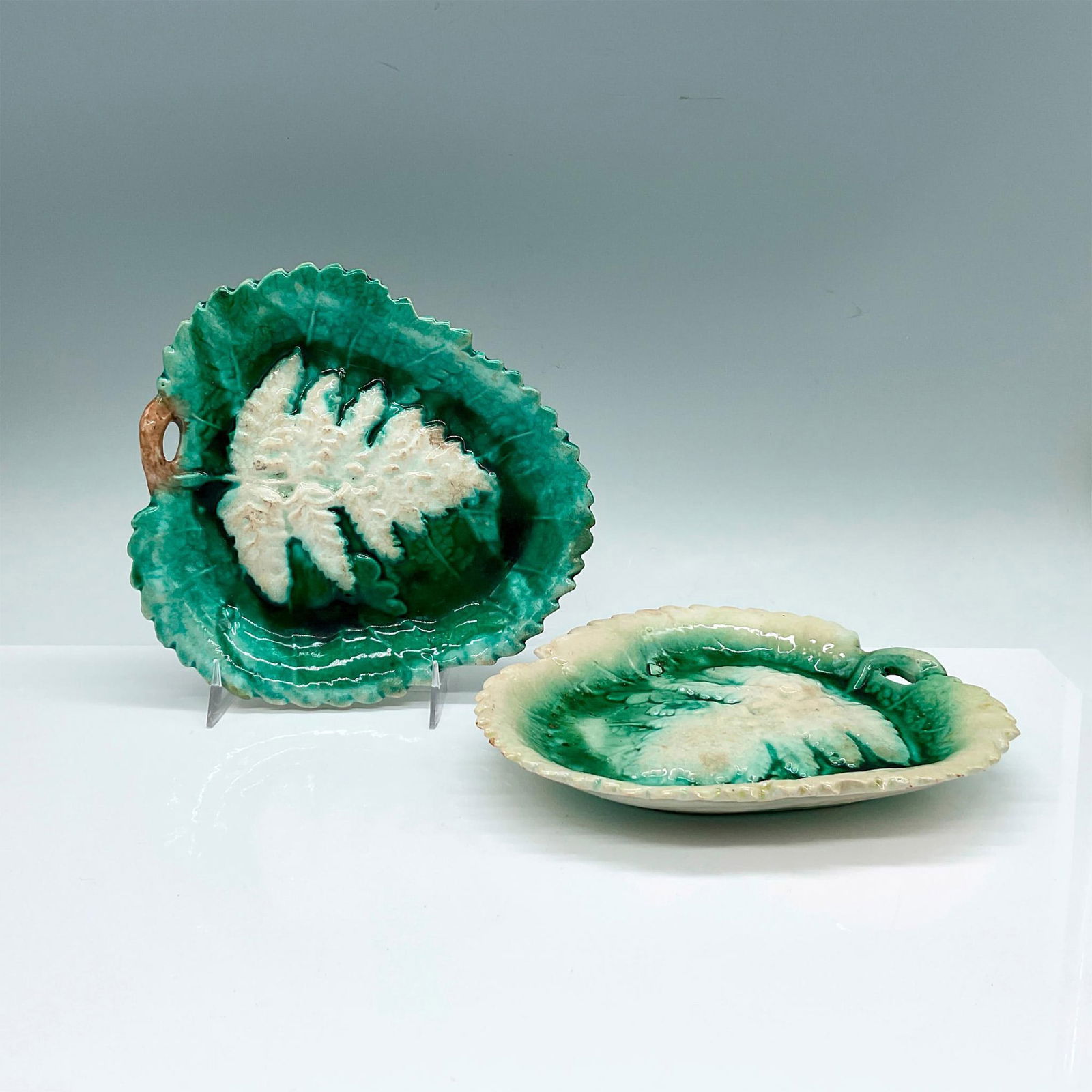 Pair of Majolica Pottery Leaf Trays (1 of 2)