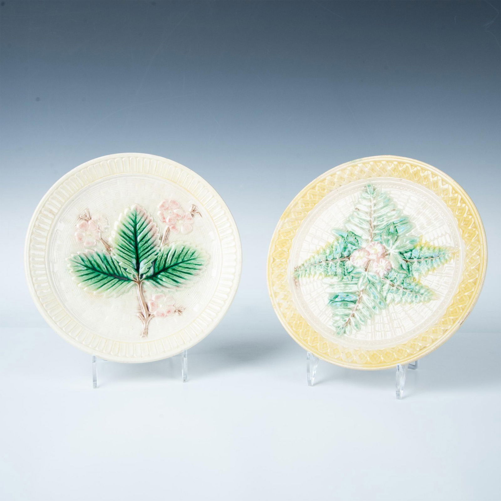 2pc Majolica Pottery Floral Fern Plates (1 of 4)