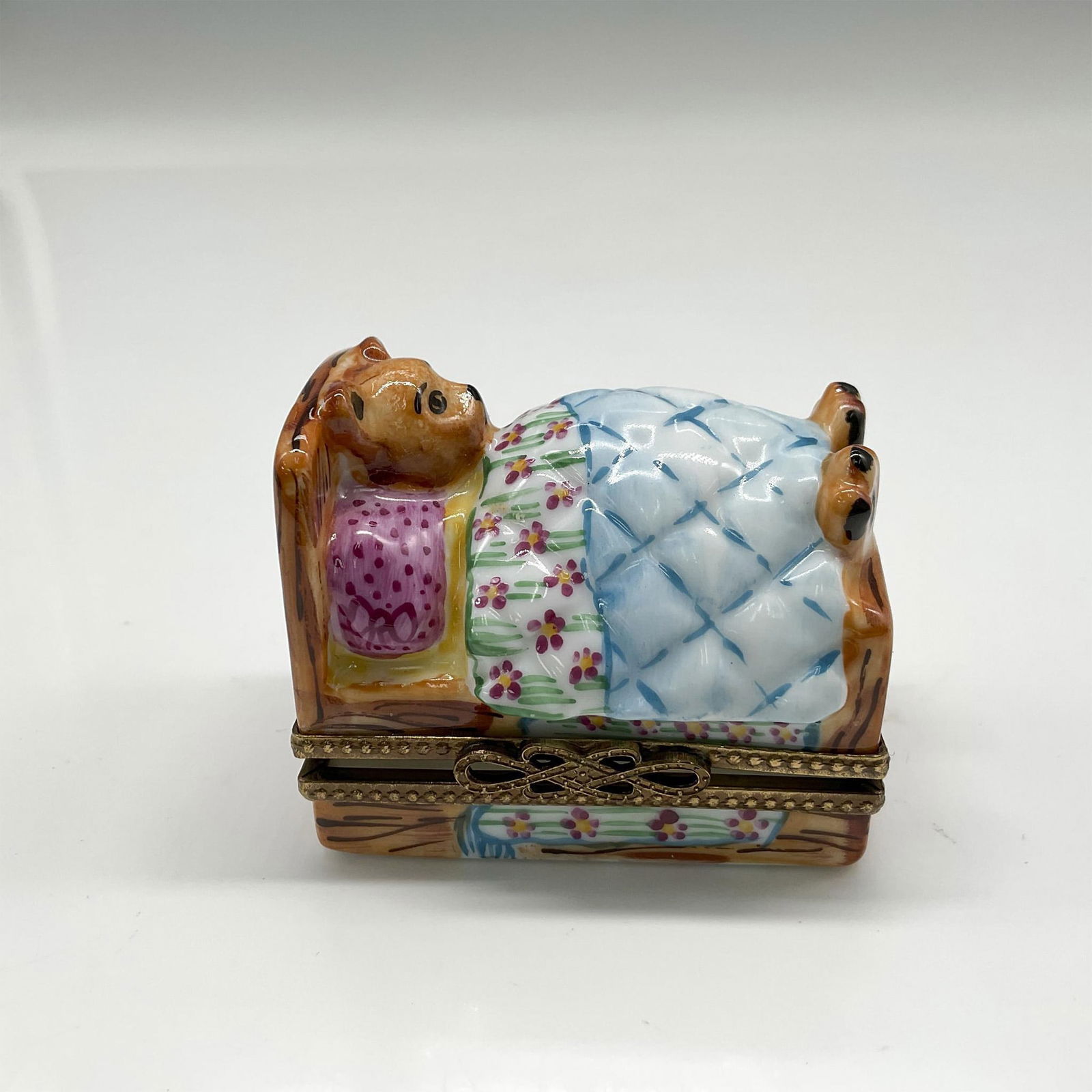 Limoges Porcelain Keepsake Box, Bear In Bed (1 of 4)
