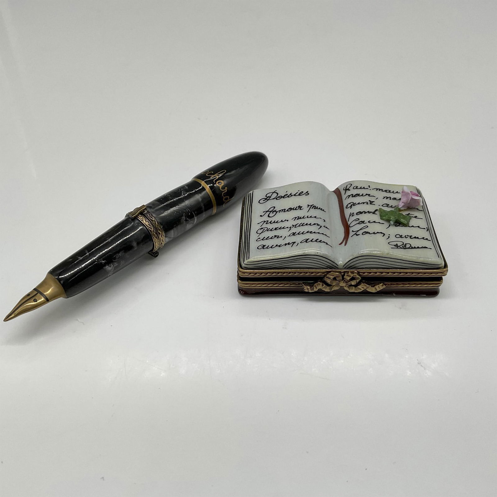 2pc Limoges Porcelain Pill Boxes, Pen & Diary (1 of 4)