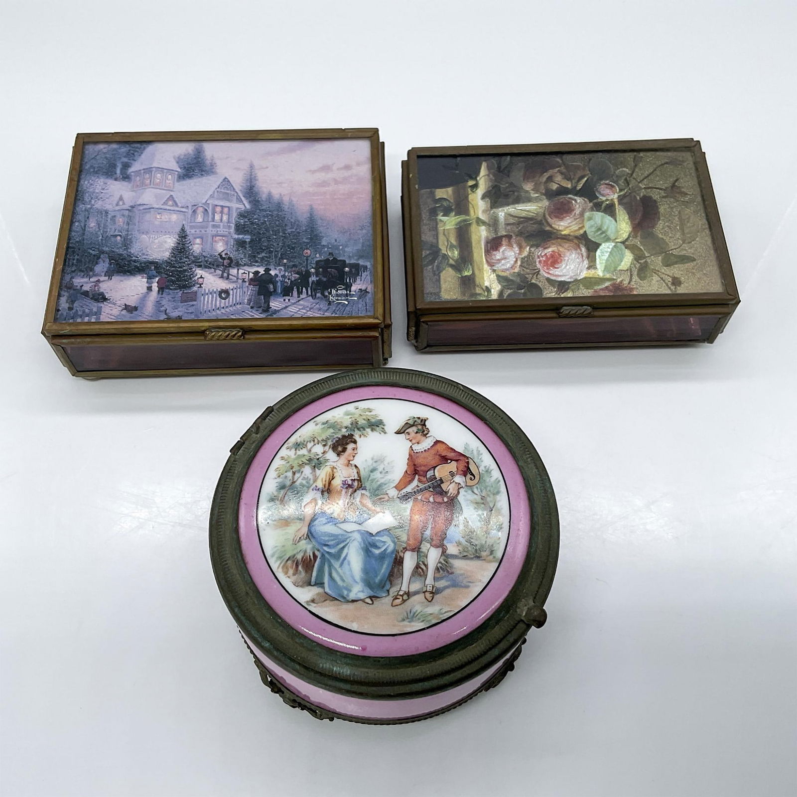 3pc Vintage Jewelry Boxes, Porcelain and Glass (1 of 5)