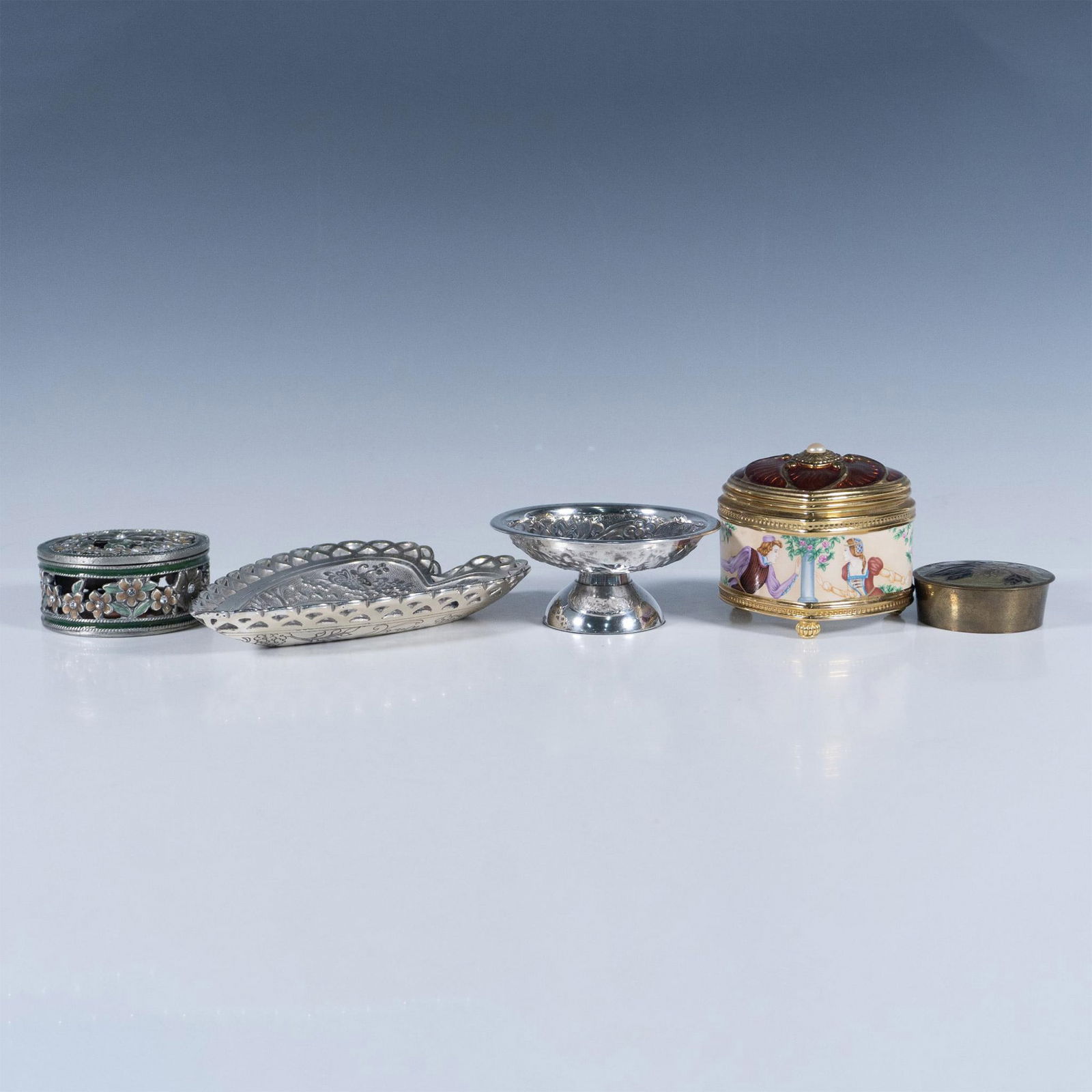 5pc Vintage Metal Decorative Jewelry Boxes and Trays (1 of 4)