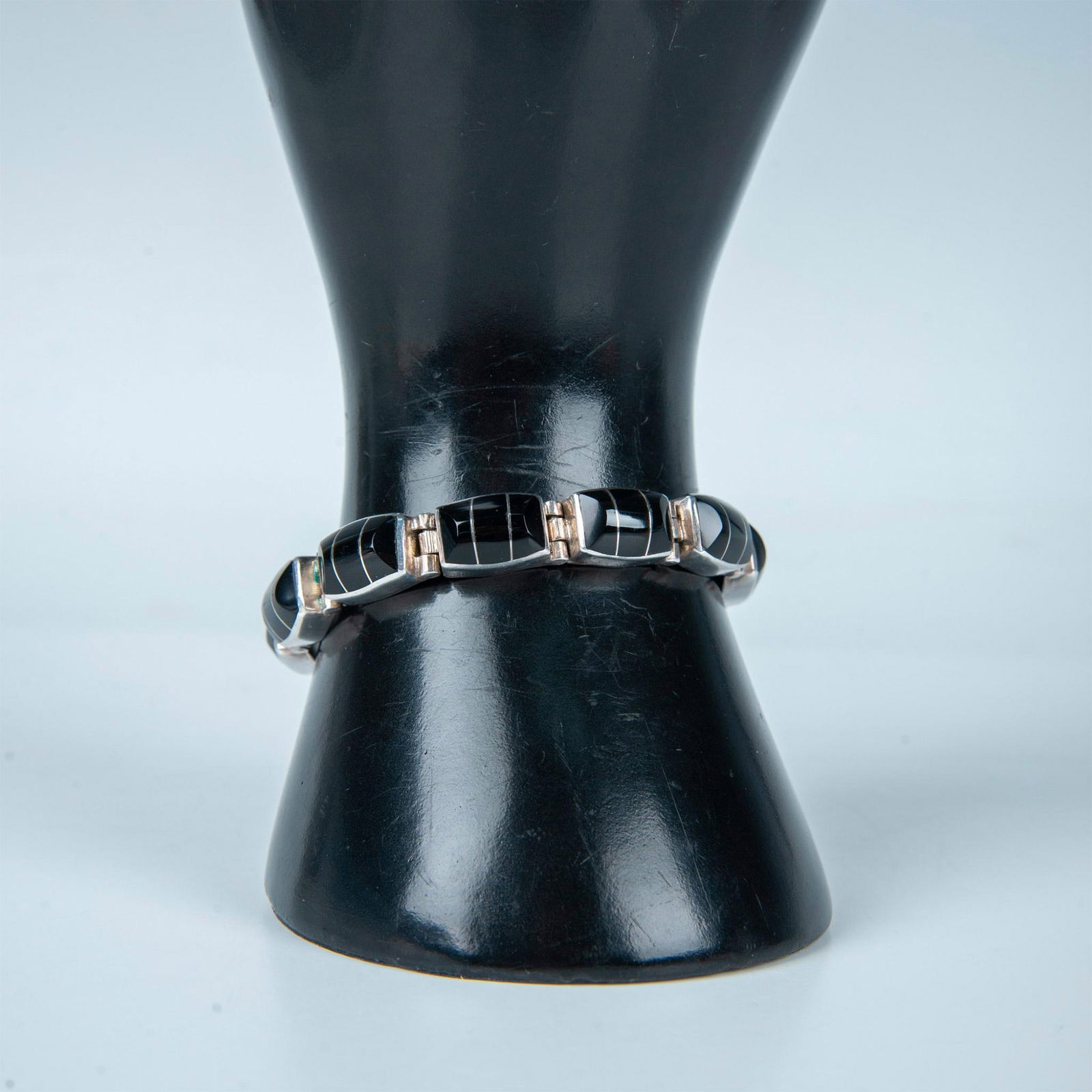 Gorgeous Mexican Silver With Inlaid Onyx Bracelet (1 of 6)