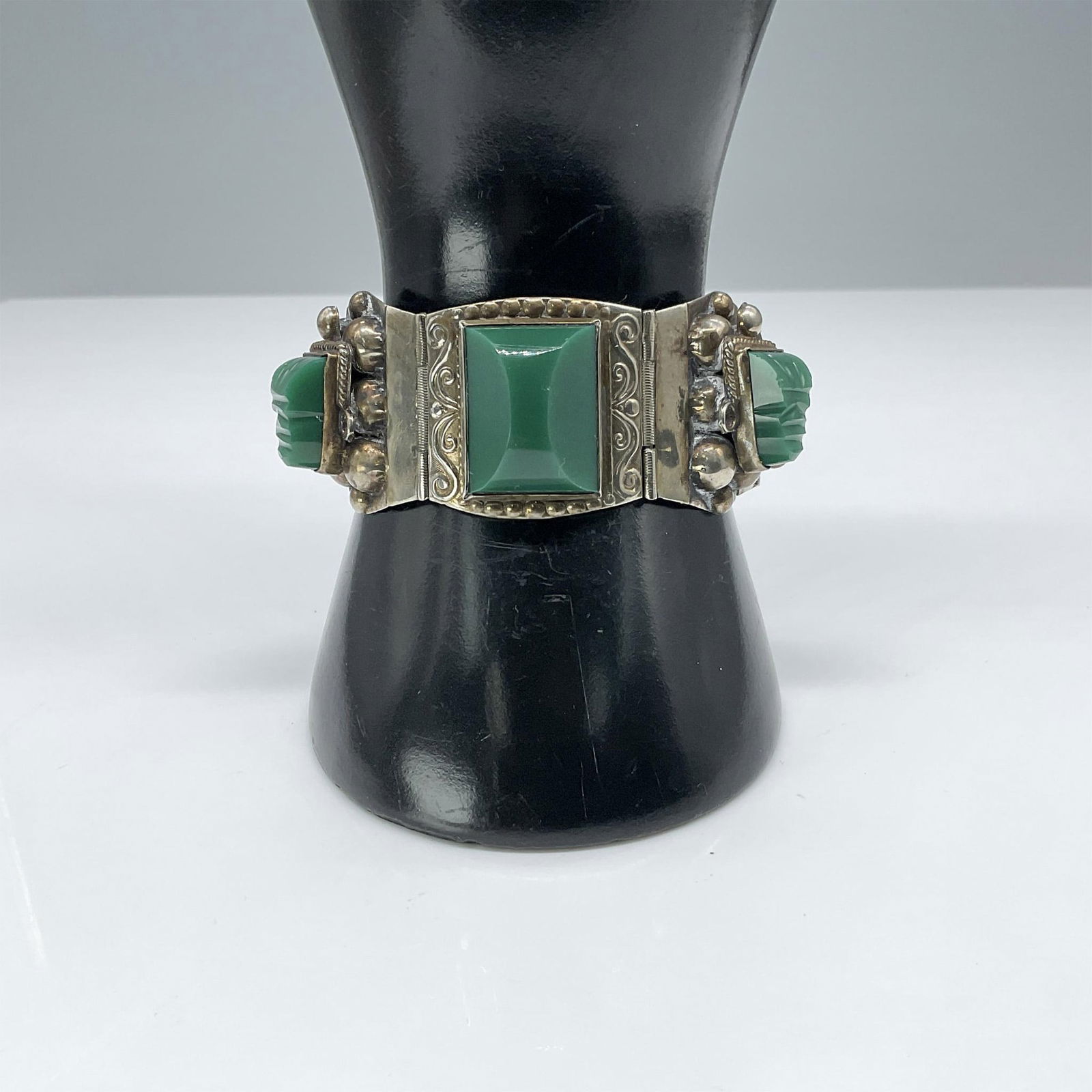 JRP Taxco Mexico Sterling Silver Bracelet with Green Onyx (1 of 6)