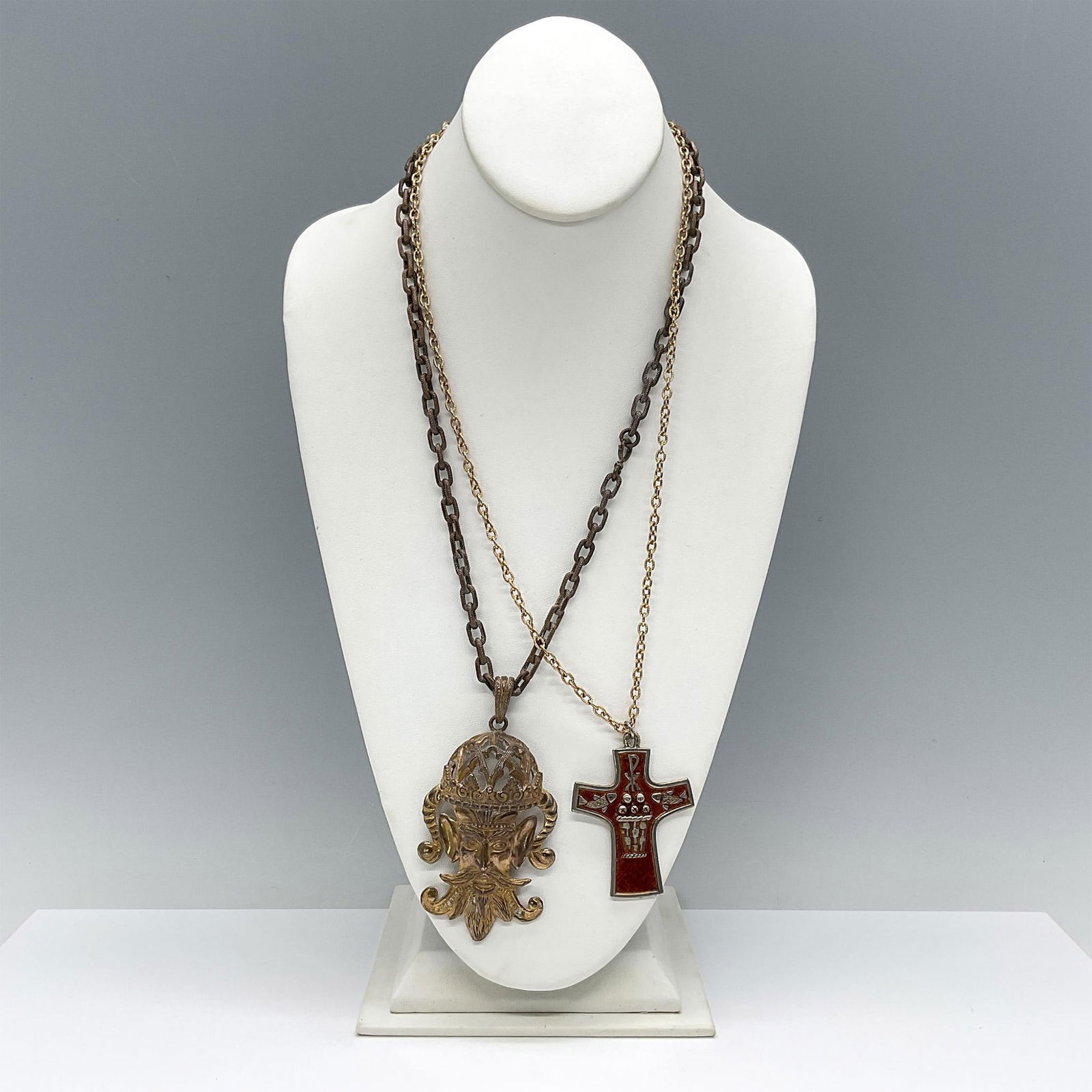 2pc Vintage Necklaces, Lucien Piccard Neptune, Enamel Cross (1 of 5)