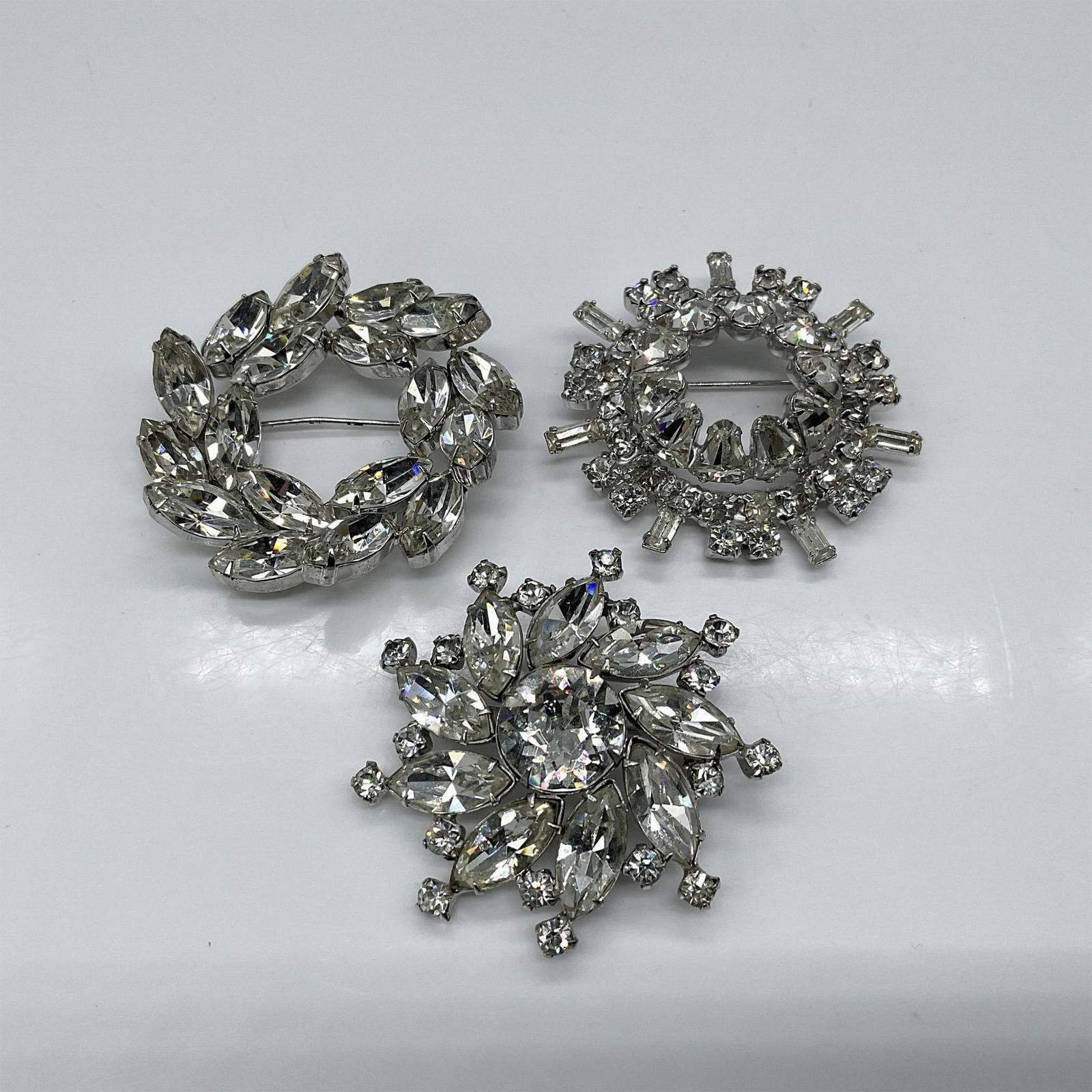 3pc Vintage Rhinestone Brooch Grouping, Weiss and Rhodium (1 of 5)