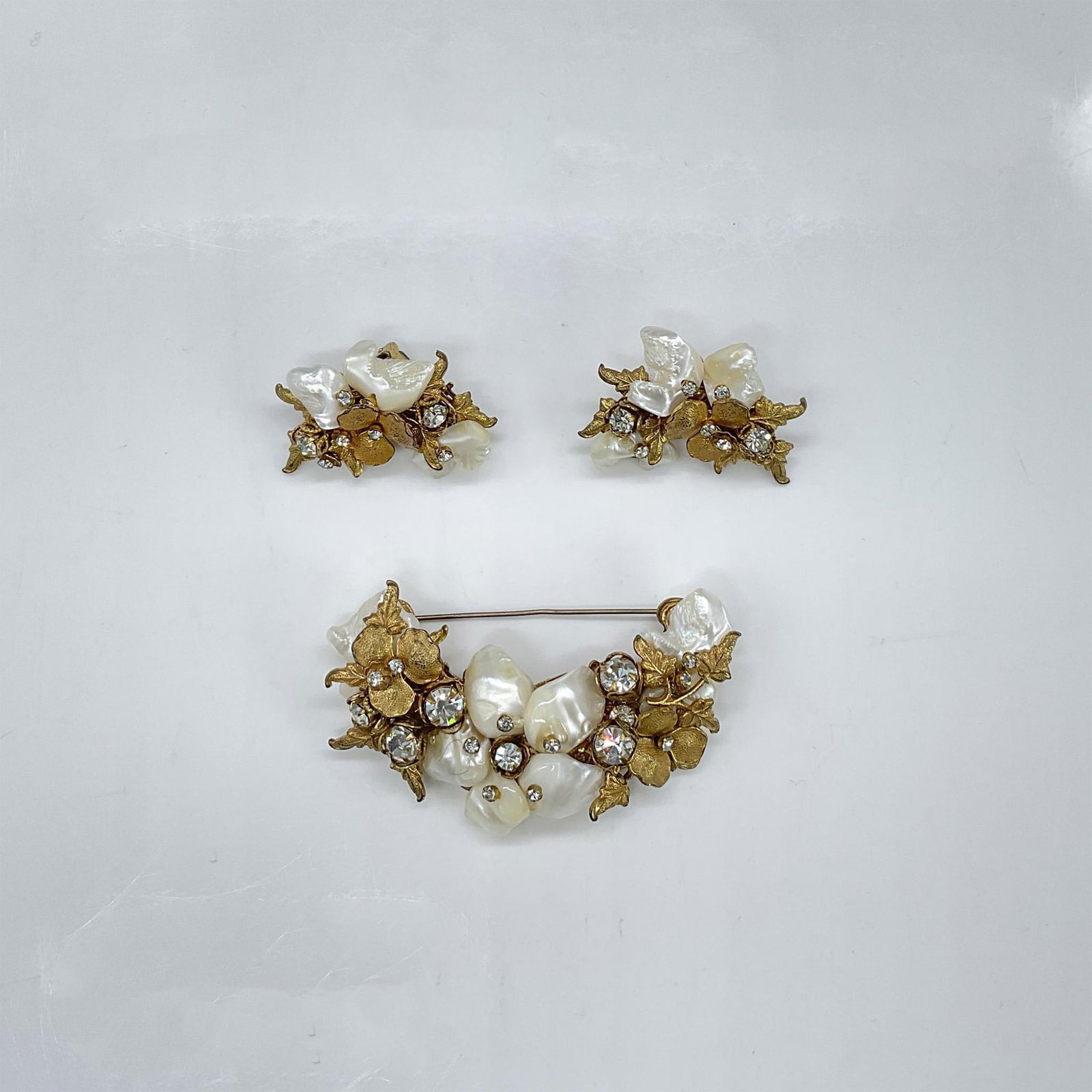 3pc DeMario Baroque Pearls and Rhinestone Earrings + Brooch (1 of 2)