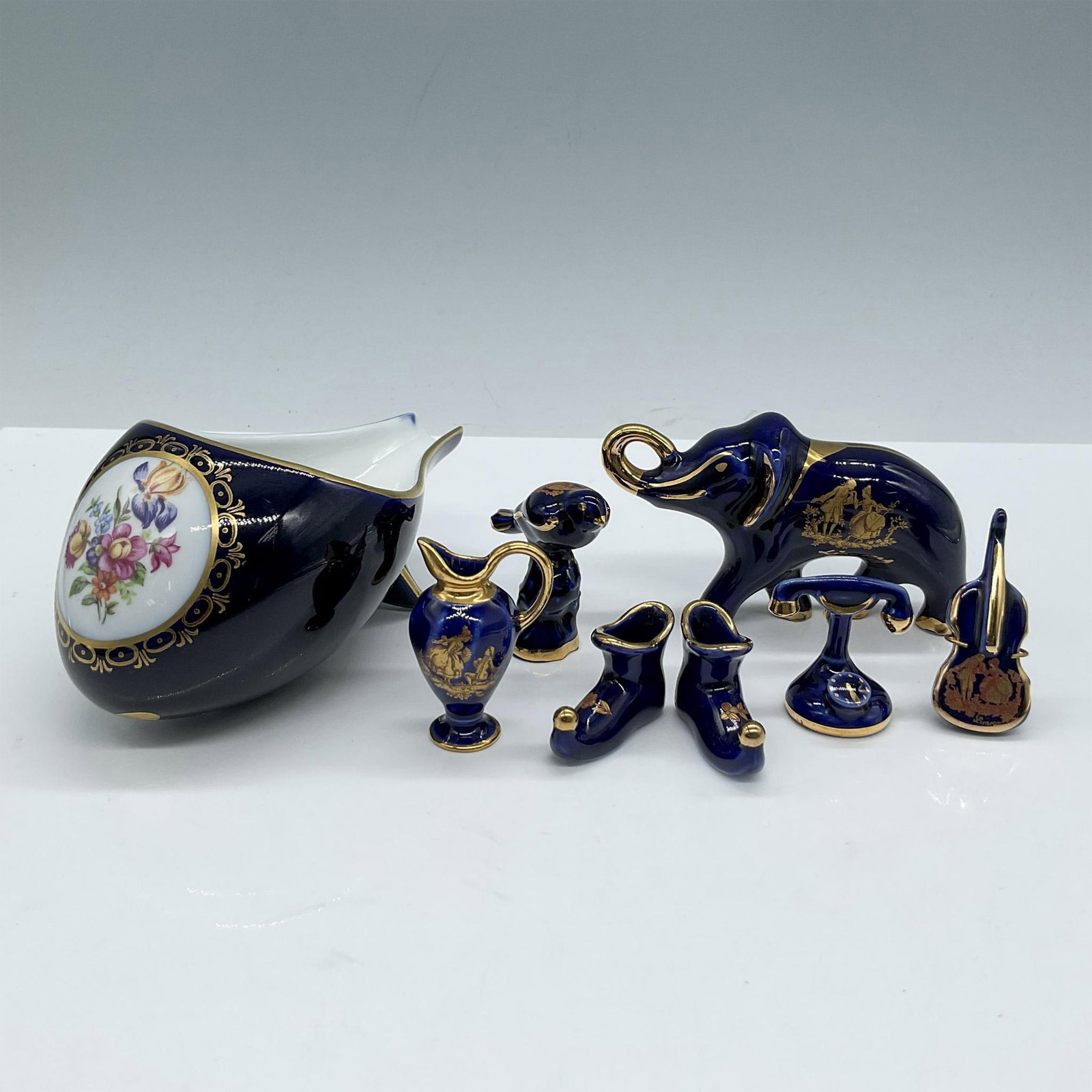 8pc Limoges Cobalt Mini Figurines + Blue Spoon Rest (1 of 3)