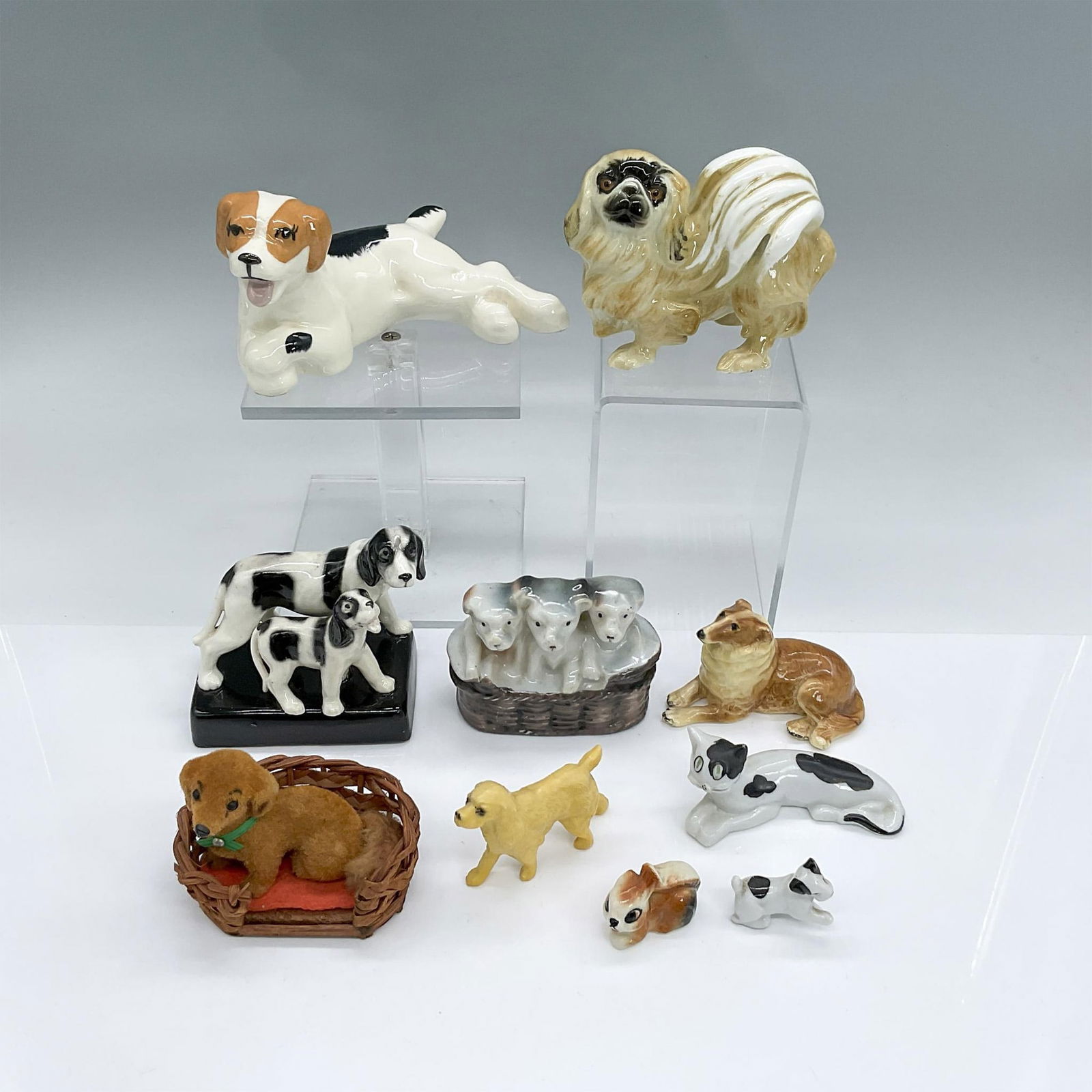11pc Pottery and Resin Dogs and Cats, Various (1 of 3)