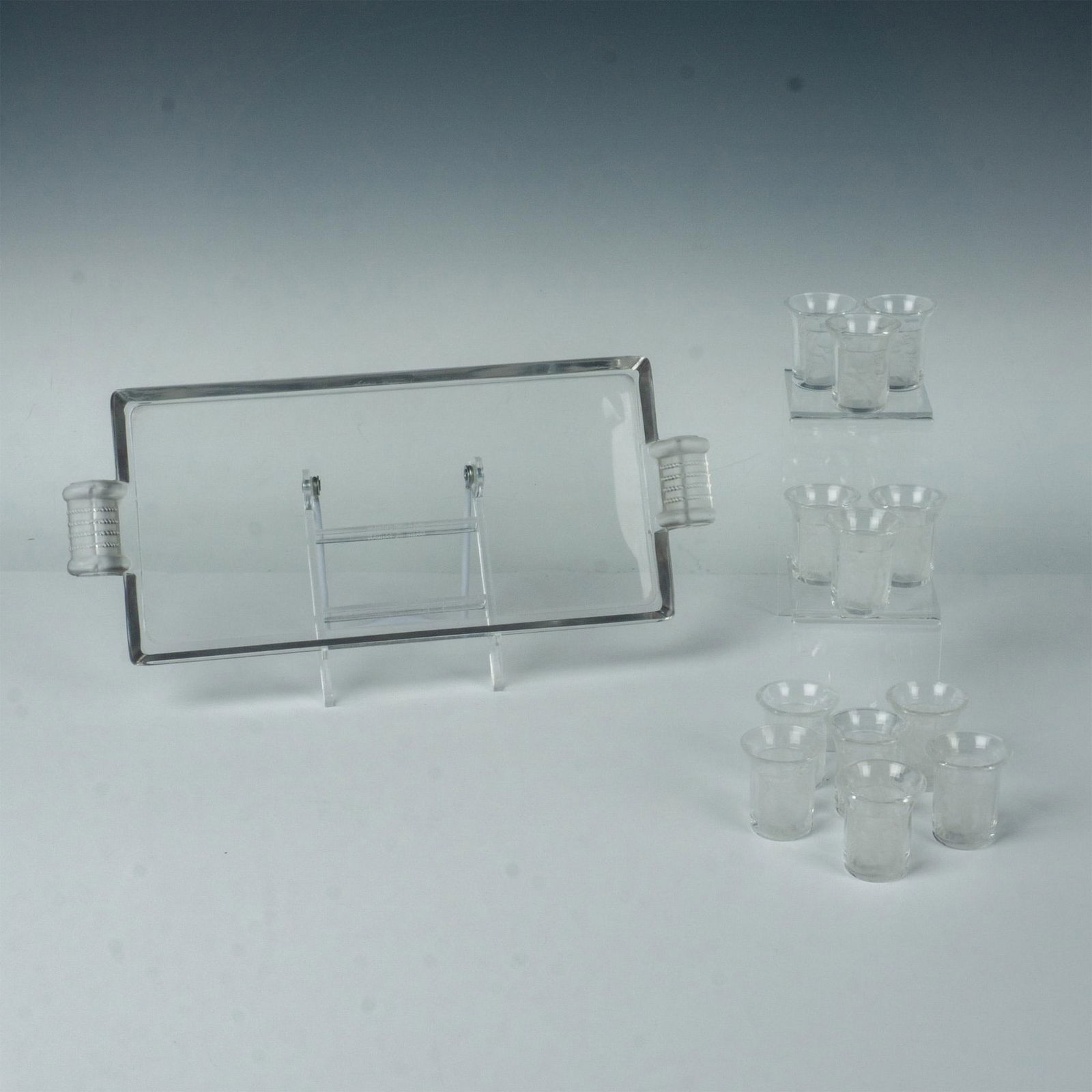 Lalique Art Deco Crystal Tray & 12 Enfants Shot Glasses (1 of 6)
