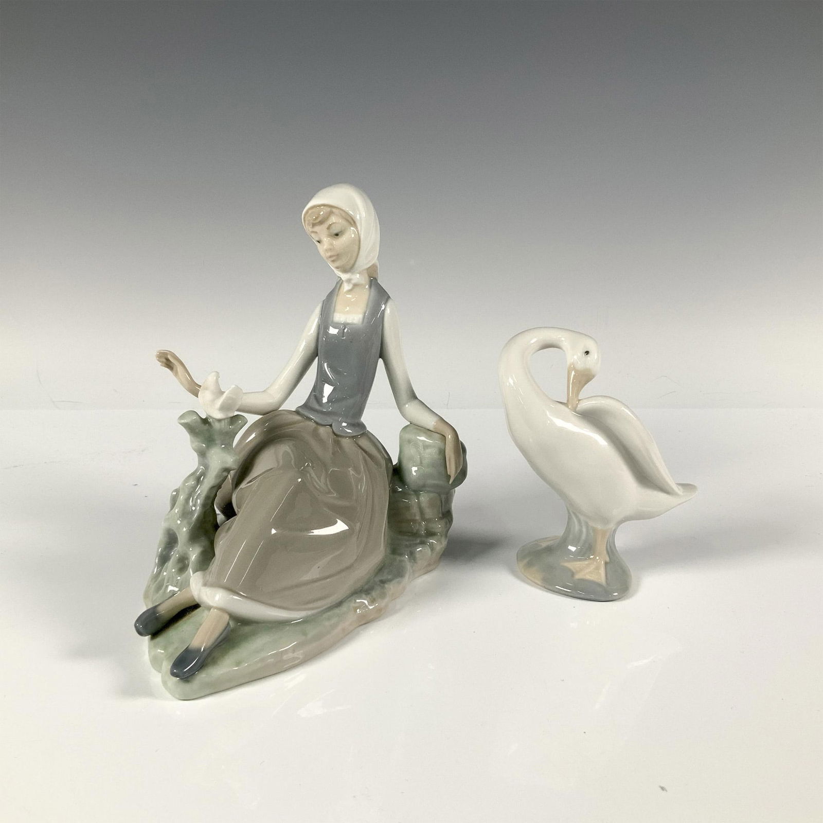 2pc Lladro Porcelain Figurines, Shepherdess with Dove + Duck (1 of 3)