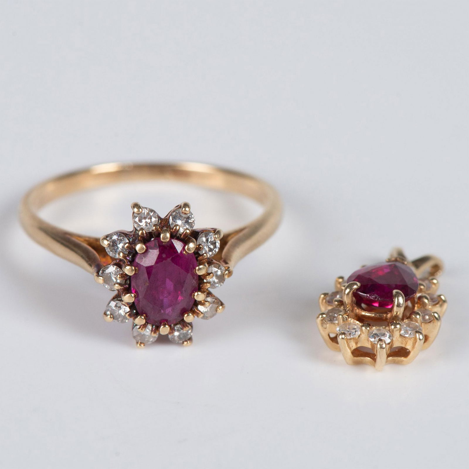 2pc Delicate 14K Gold, Diamond & Ruby Ring and Pendant (1 of 6)