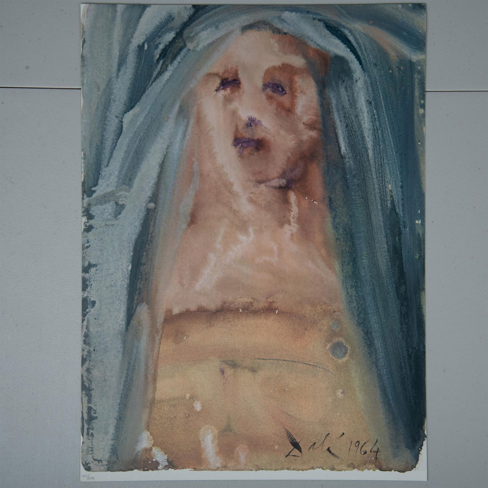 Salvador Dali, Original Lithograph on Arches Paper: Original color lithograph on heavy Arches paper entitled Plange, Virgo, Accincta Sacco (Lament, Virgin, Girded with Sackcloth) from Surrealist artist Salvador Dali's Biblia Sacra Vulgatae Editionis Su