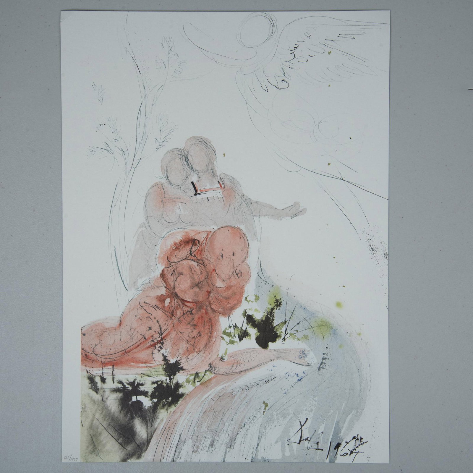 Salvador Dali, Original Lithograph on Arches Paper, Tobit: Rarely offered original color lithograph on heavy Arches paper entitled Statimque Tobias Visum Recepit (And immediately Tobit Recovered his Sight) from Surrealist artist Salvador Dali's 1967-69 Biblia
