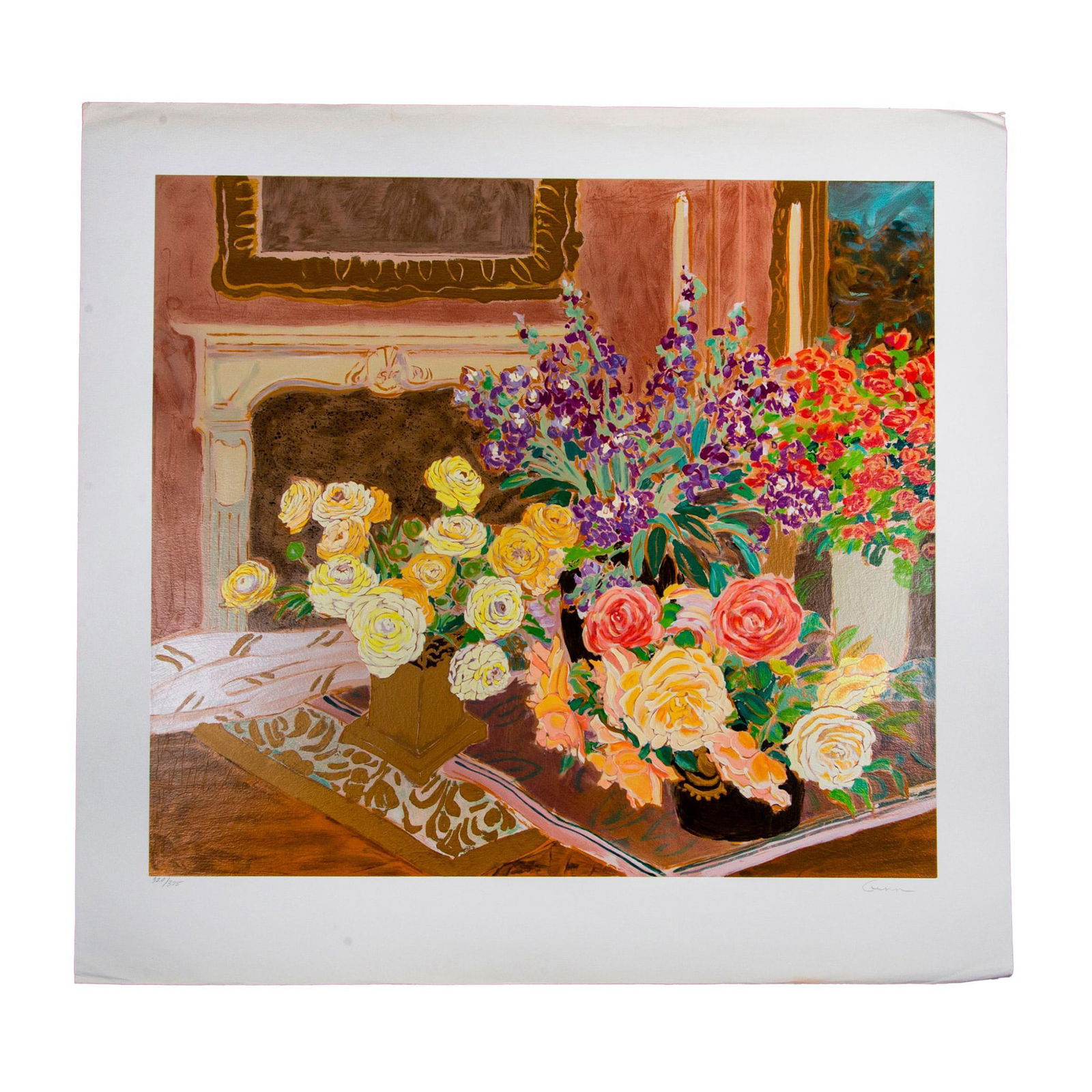 Ellen Gunn Lithograph on Canvas Paper, Bouquet With Roses (1 of 4)