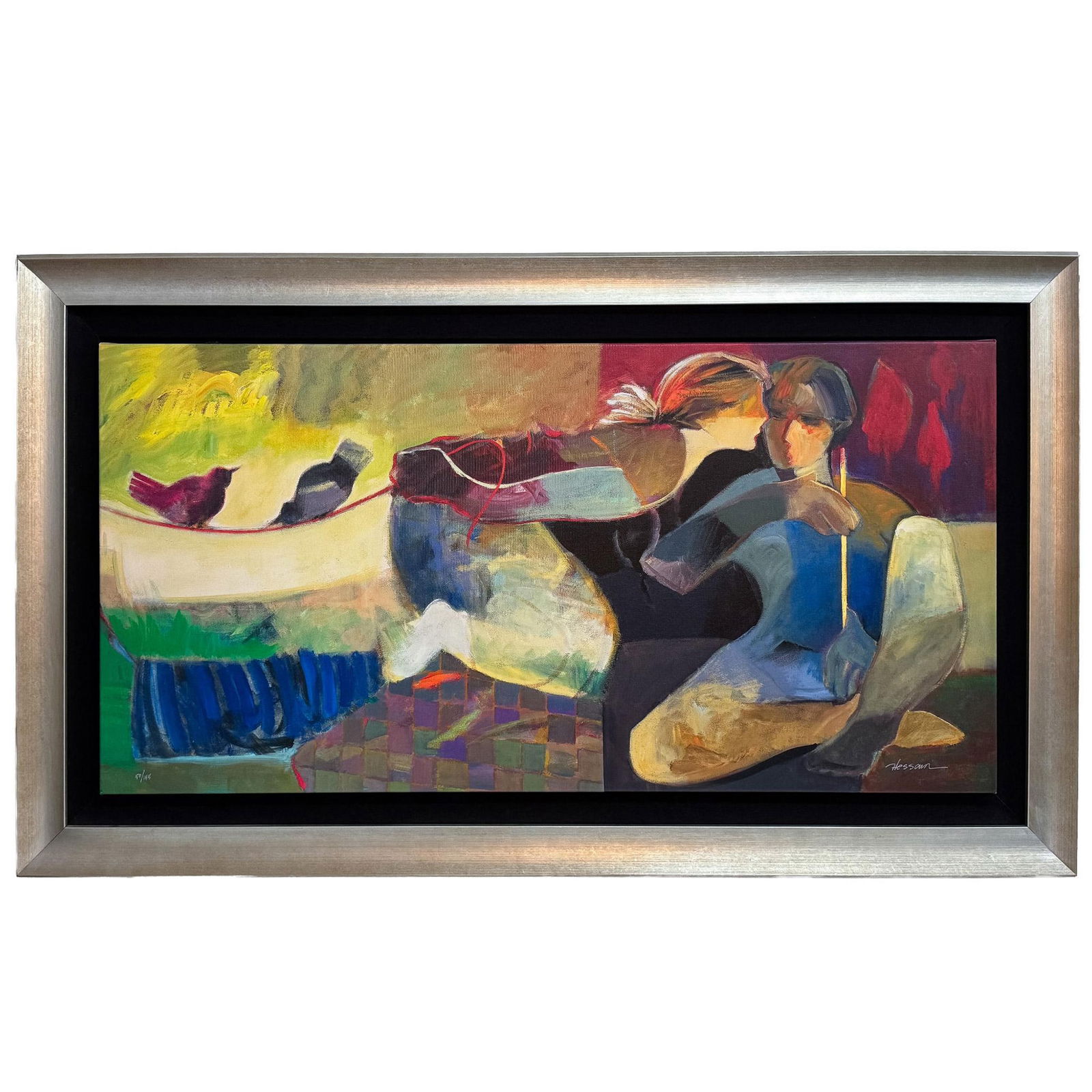 Hessam Abrishami, Color Giclee on Canvas, Signed: Large size limited edition color giclee on canvas by Iranian-American artist Hessam Abrishami. He depicts two abstracted figures who connect through bold color combinations and contour lines. Signatur