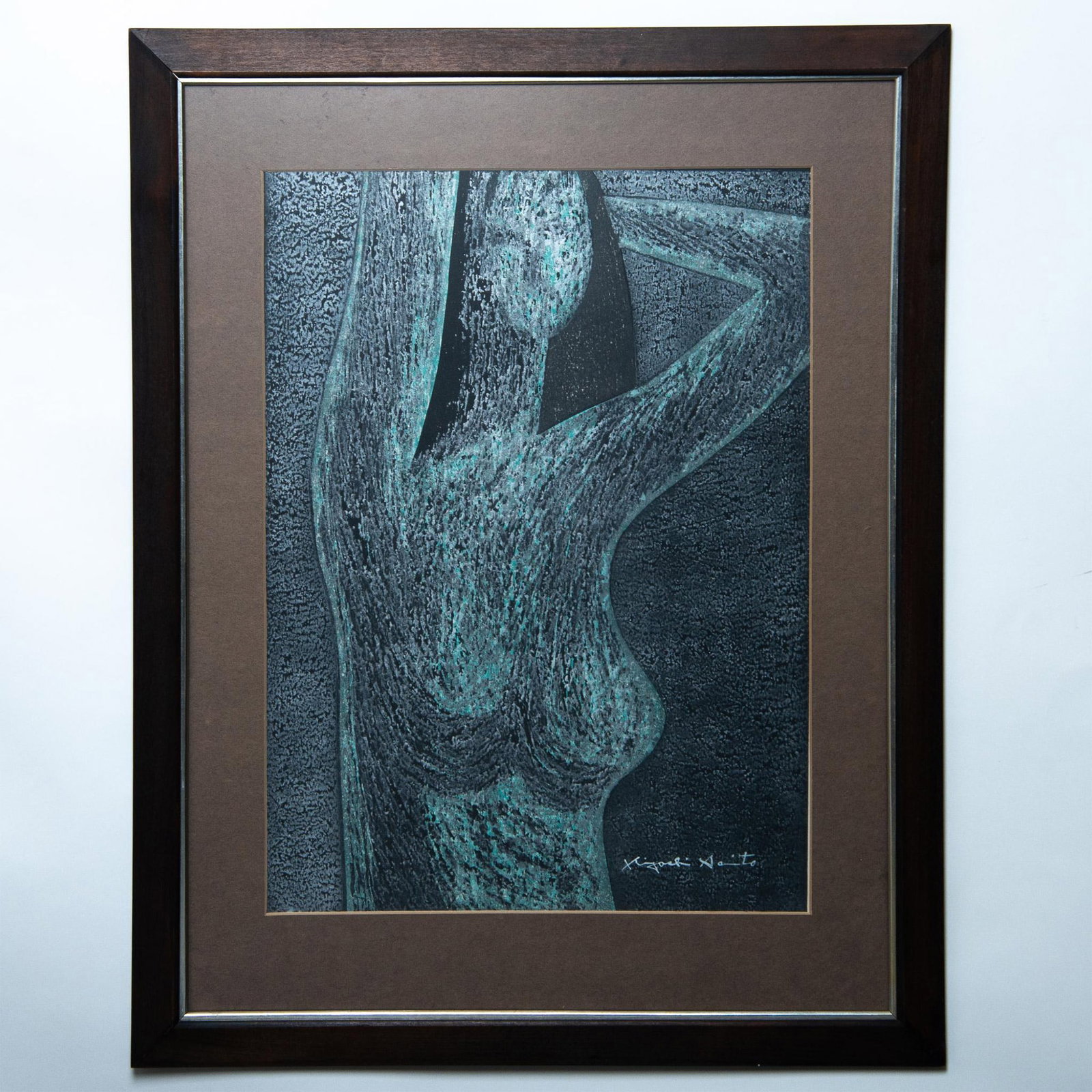 Kiyoshi Saito, Original Woodblock on Paper, Nude, Signed: Female Nude is a large limited edition color woodcut on paper by Japanese Sosaku-Hanga (creative prints) artist Kiyoshi Saito. He merges Japanese traditions with European modernism to depict the femal