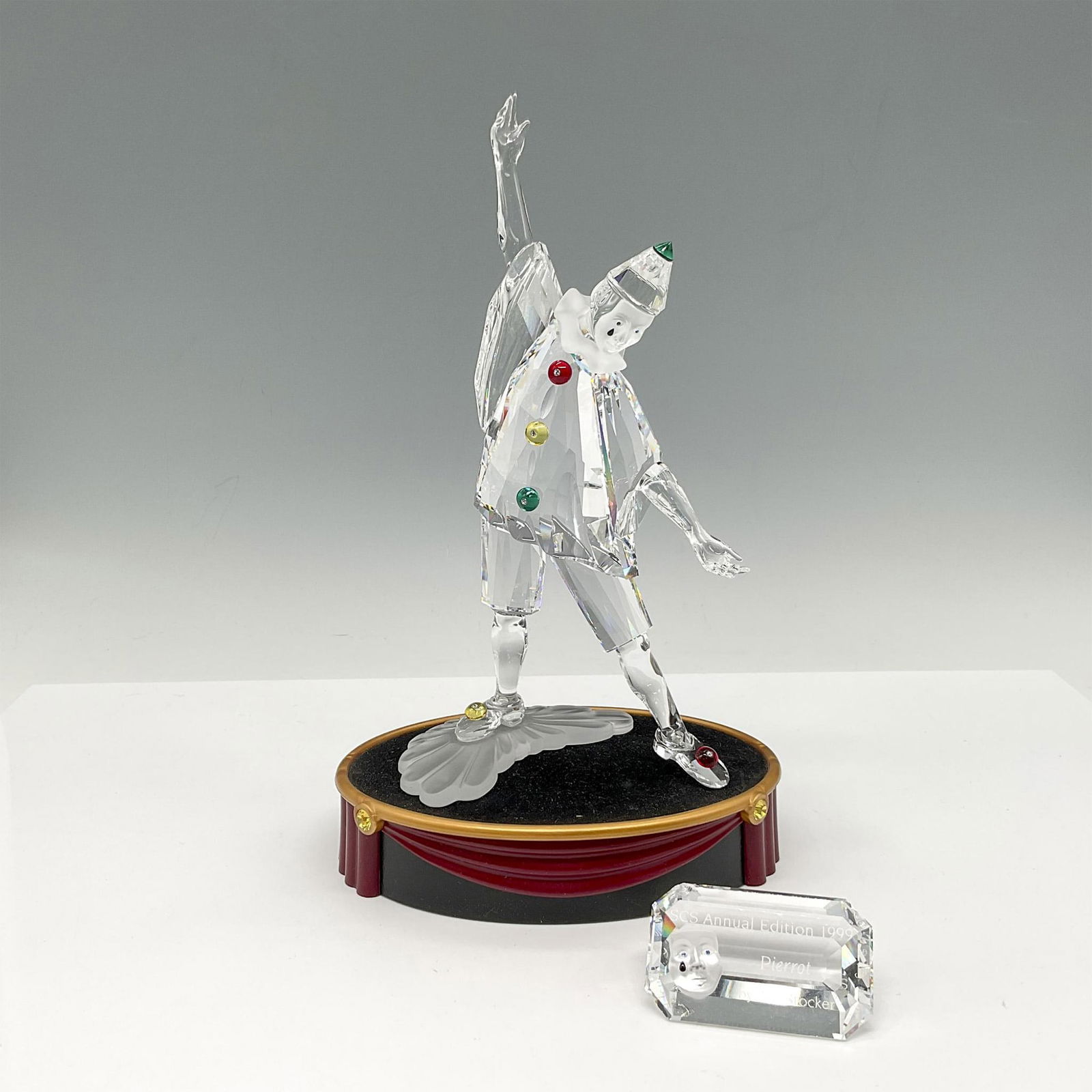 3pc Swarovski CS Figurine, 1999 Pierrot, Base + Plaque (1 of 4)