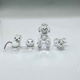 4pc Swarovski Crystal Figurines, Poodle, Cat, Rabbit and Pig
