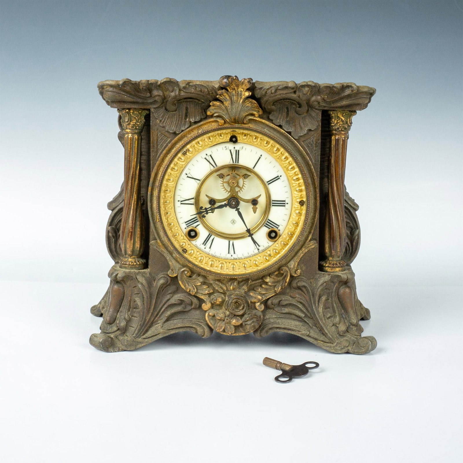 Original Ansonia NY Art Nouveau Mantle Clock w/ Key (1 of 8)