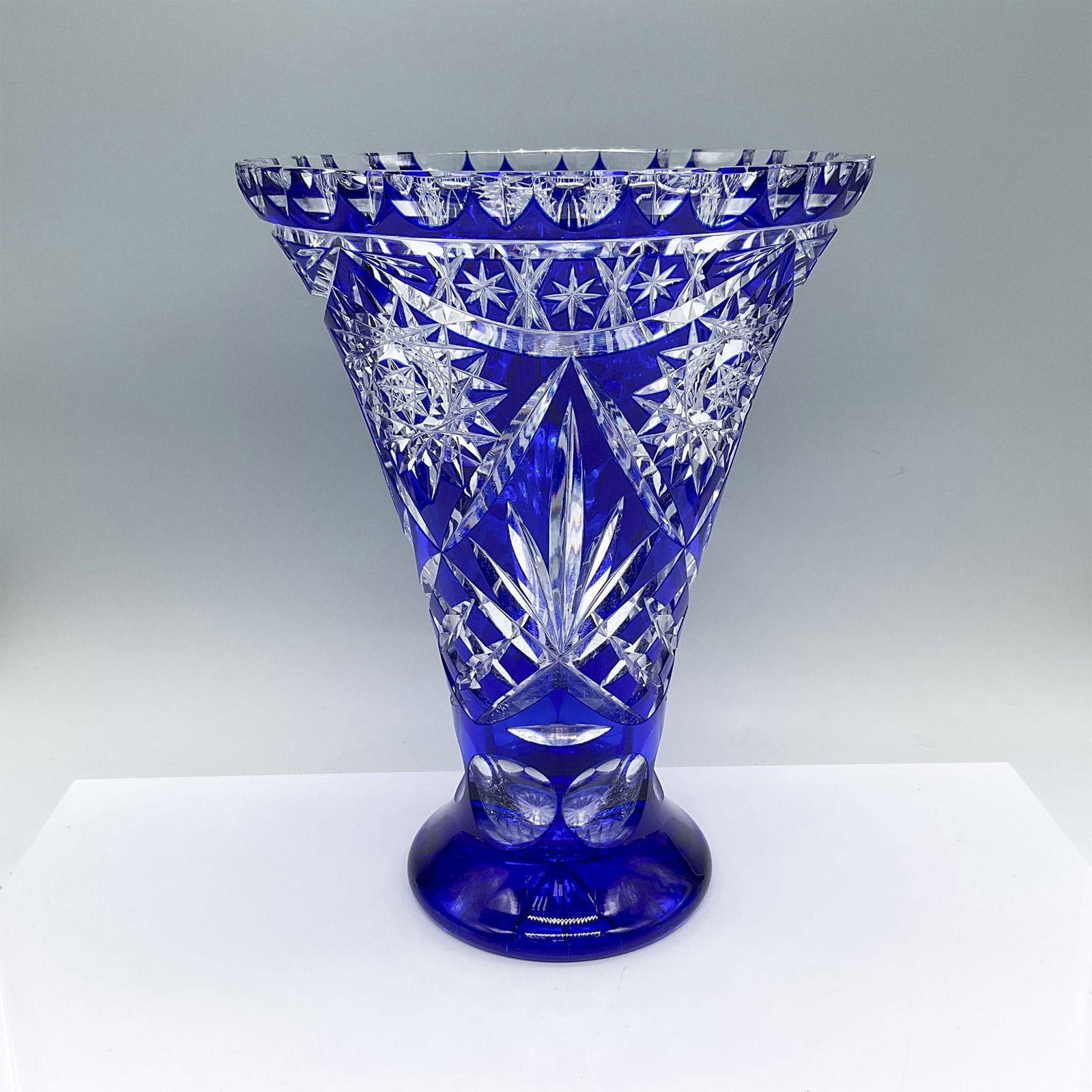 Vintage Bohemian Style Cobalt Blue Crystal Vase (1 of 3)