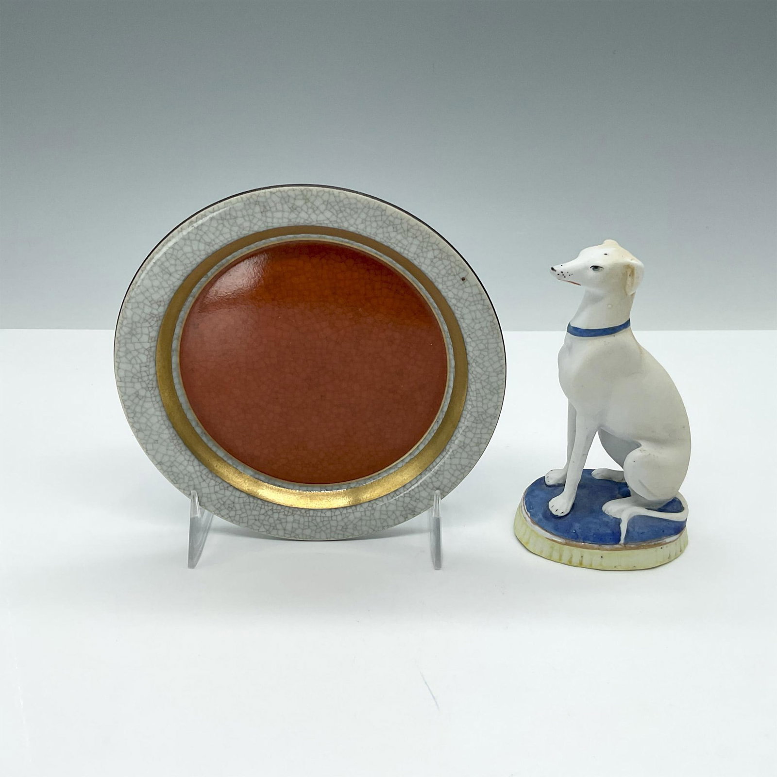 2pc Vintage European Ceramics Pair, Greyhound and Plate (1 of 3)