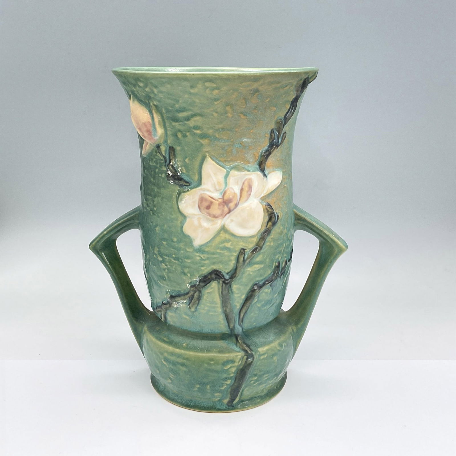 Roseville Pottery Double Handle Vase, Magnolia Green (1 of 3)