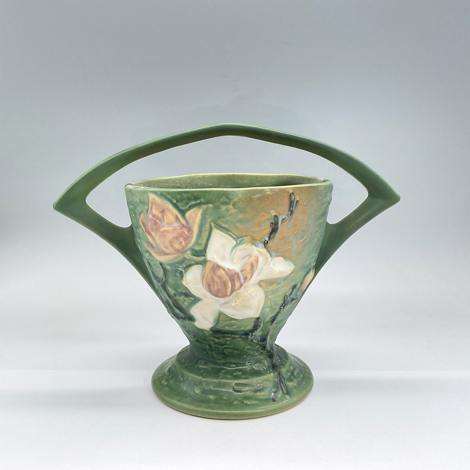 Roseville Pottery Basket Vase, Magnolia Green (1 of 3)