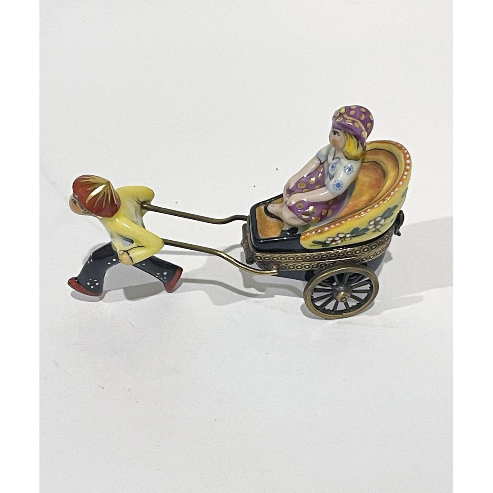Limoges France Keepsake Box, Rickshaw with Woman on Wheels (1 of 5)