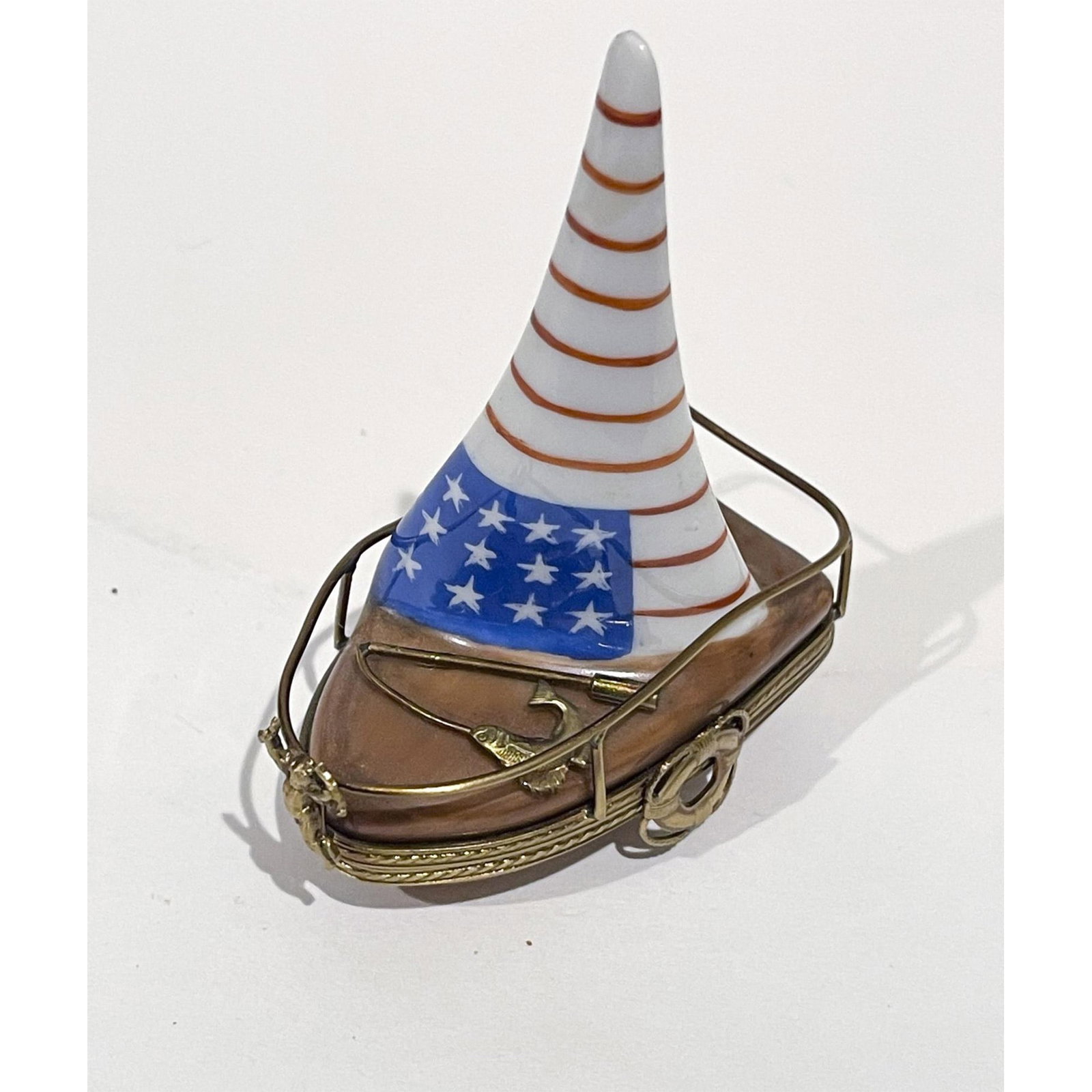 Limoges France Keepsake Box, USA Sailboat with Rudder (1 of 6)