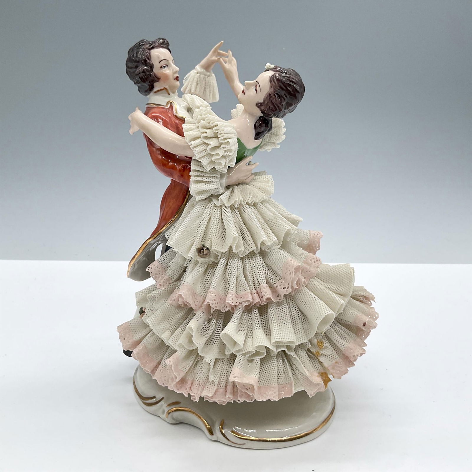 Dresden Lace Porcelain Figurine, Couple of Dancers (1 of 3)