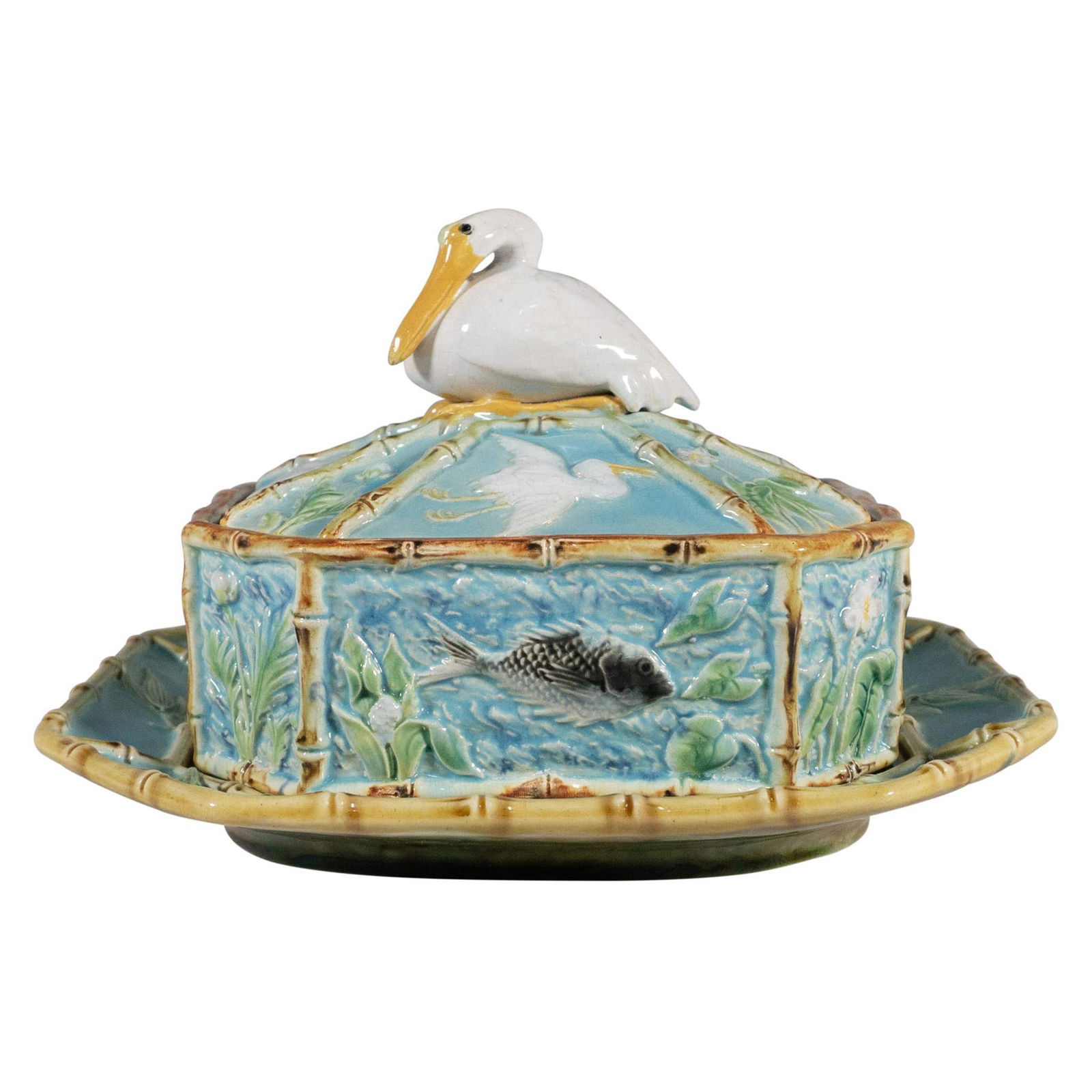 George Jones Majolica Sardine Dish & Cover on Tray (1 of 5)