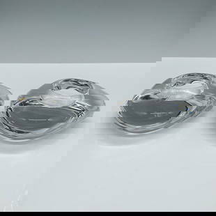 Pair of Orrefors Crystal Candle holders, River Rocks: Clear crystal tea lights, resembles to stones. Orrefors etched backstamp. Artist: Lena Bergstrom Issued: 20th century Dimensions: 4.5''L x 4''W x 2.25''H, Each Manufacturer: Orrefors Country of Origin