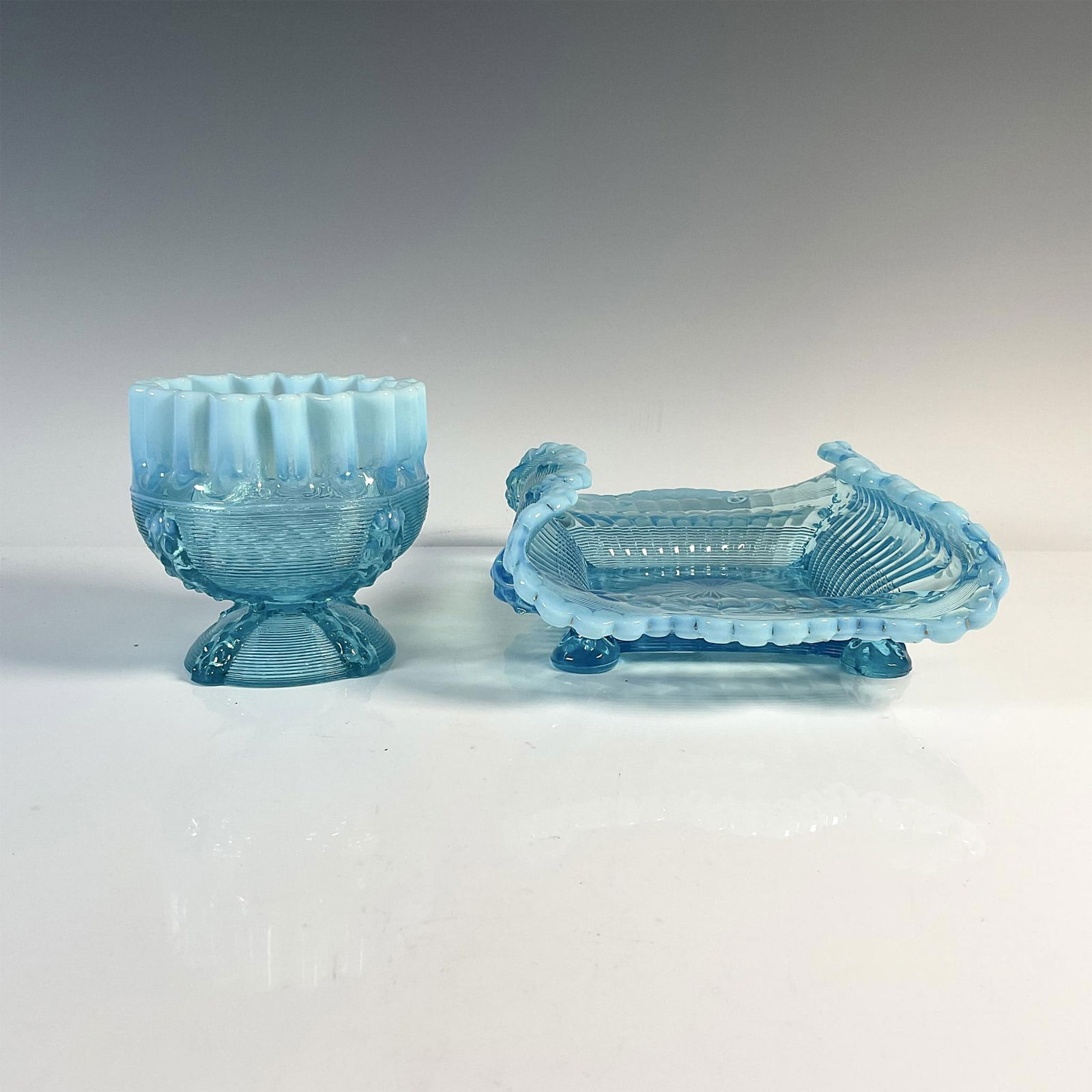 2pc American Art Blue Glass, Platter and Bowl (1 of 3)