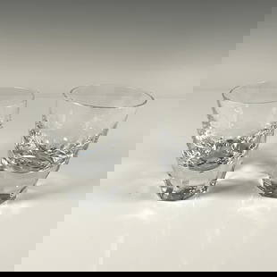 Pair of Orrefors Crystal Glasses, Carat Of Pair: Beautiful duo of thick clear crystal with cut diamond pattern. Orrefors etched backstamp. Includes certificate and the original box, dimensions: 4''L x 7''W x 4.5''H. Artist: Lena Bergstrom Dimensions