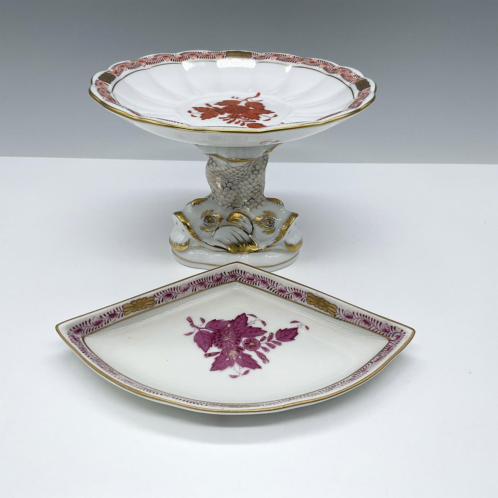 2pc Herend Porcelain Dishes, Compote and Triangle Dish (1 of 3)