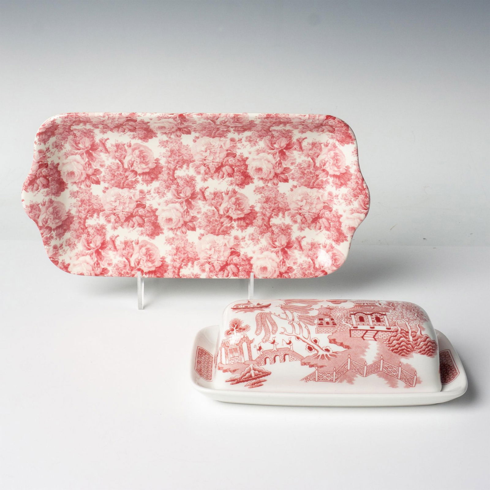 2pc Churchill China Butter Dish and Arthur Wood Tray (1 of 5)