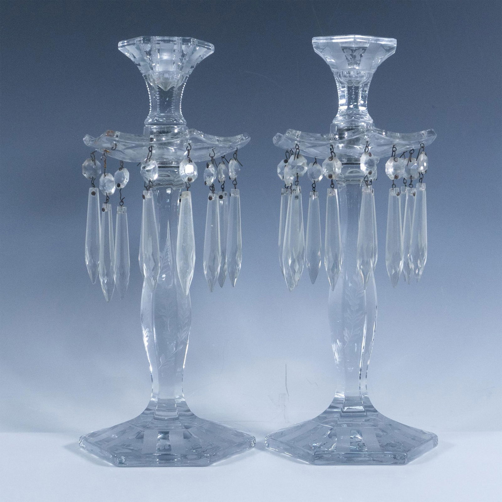 Pair of Vintage Etched Glass Single Candle Holders (1 of 3)