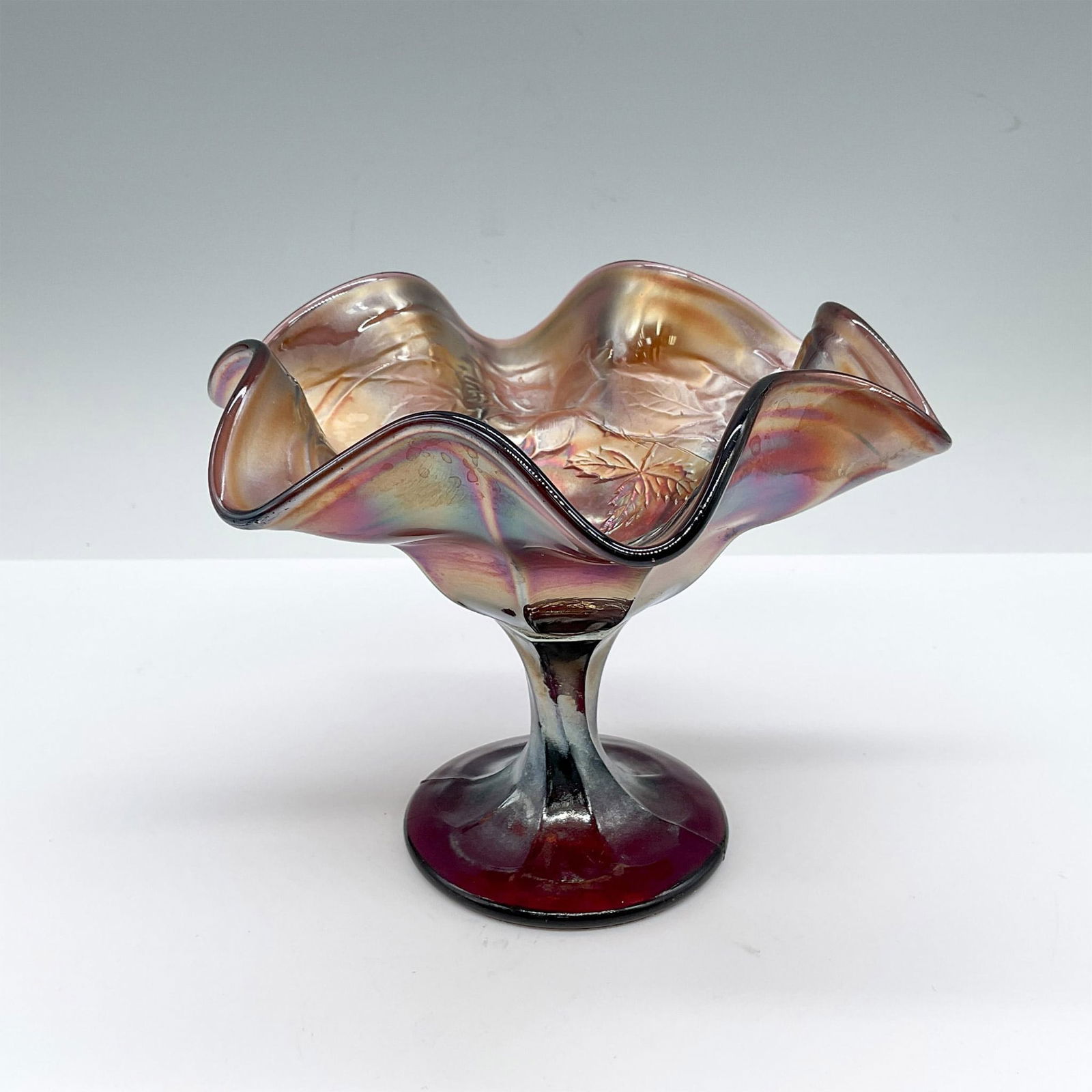 Vintage Carnival Glass Maple Leaf Compote Bowl (1 of 3)